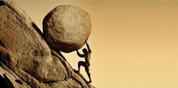 hero leader pushing a boulder